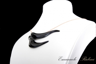 BLACK  SWALLOW Rondine Nera Unique Jewel of the Collection Dedicated to Amy Winehouse by the Italian sculptor Emanuele Rubini 